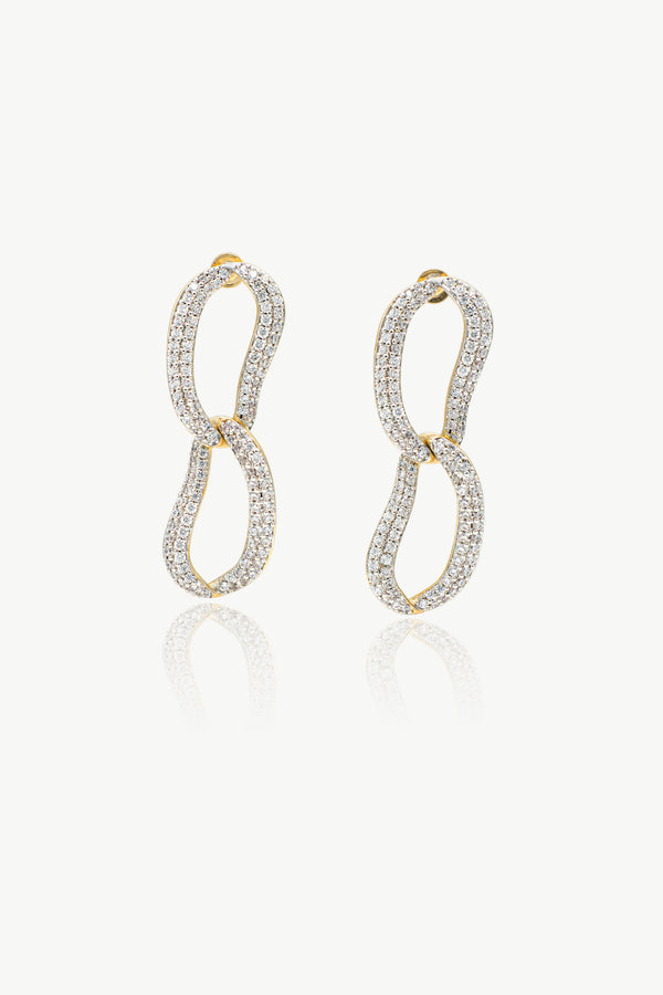 Infinity Gold Pavé Diamond Ovate Loop Hoop Earrings