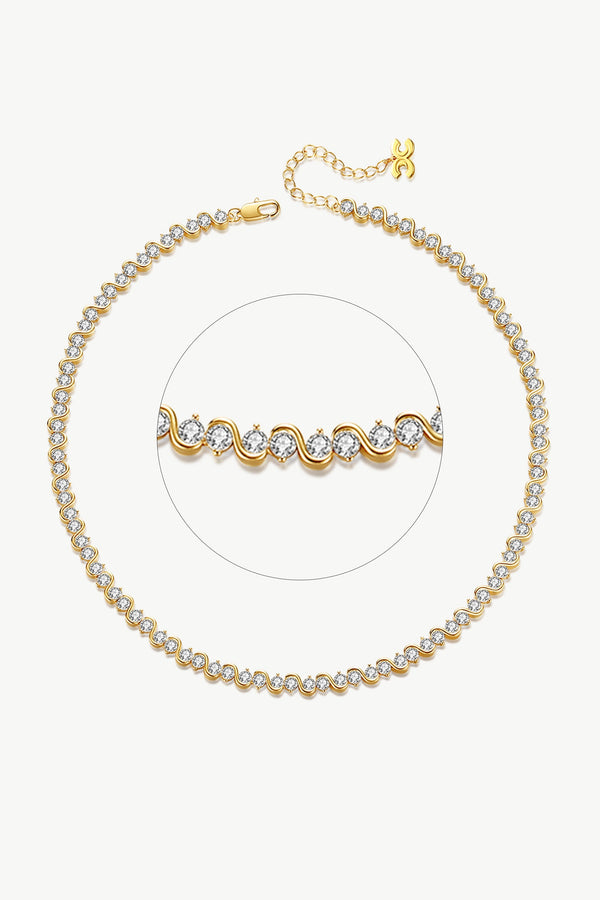 Gold Wave Zirconia Tennis Choker Necklace - Classicharms