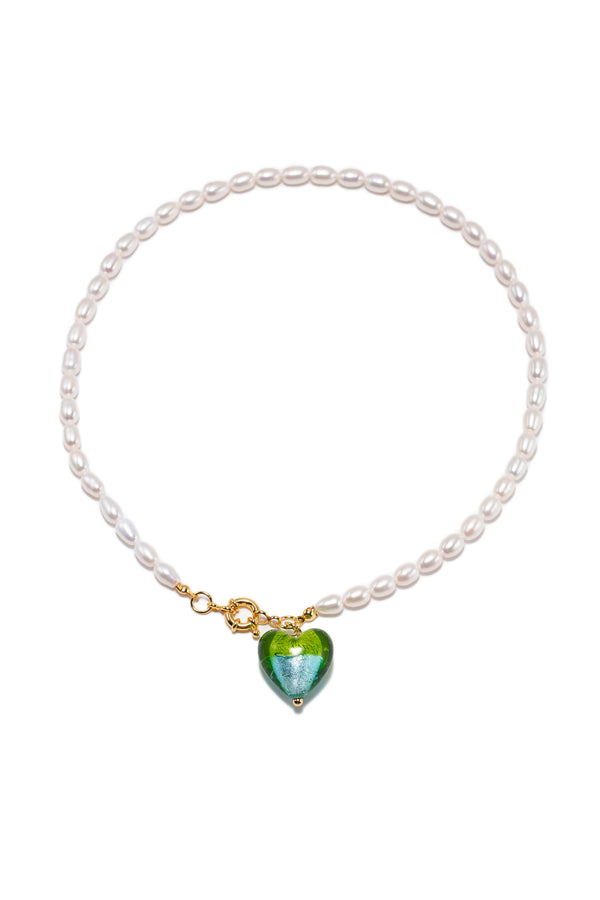 Esmée Mint Green Glaze Heart Pendant Pearl Necklace