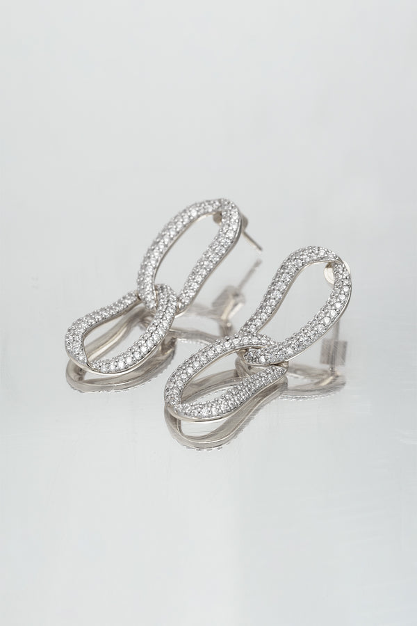 Infinity Silver Pavé Diamond Ovate Loop Hoop Earrings