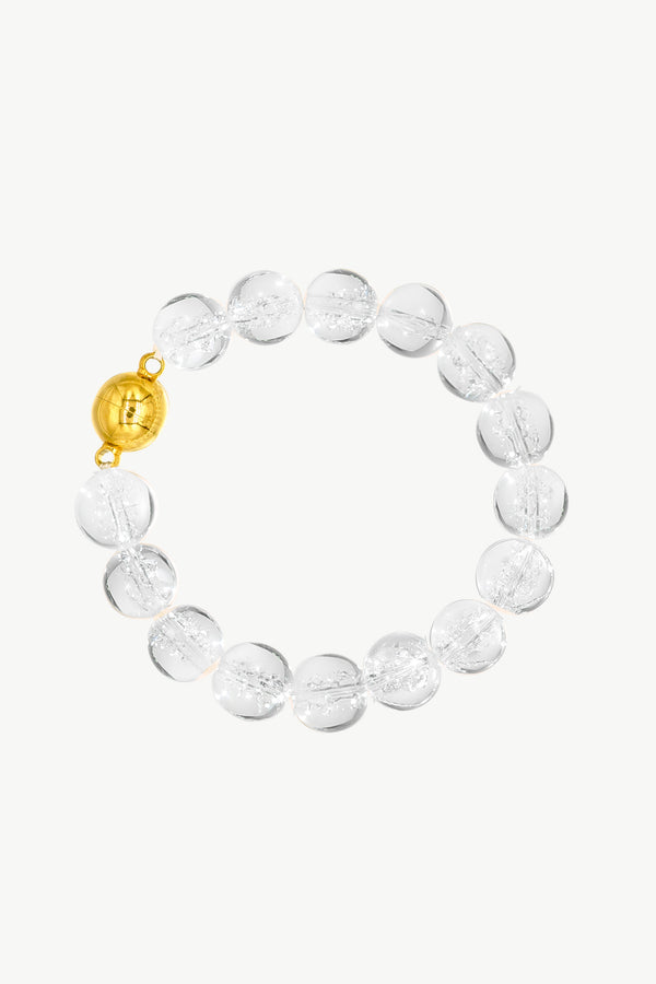 Frostnova Azeztulite Large Clear Phantom Crystal Sphere Bracelet-Gold 14mm