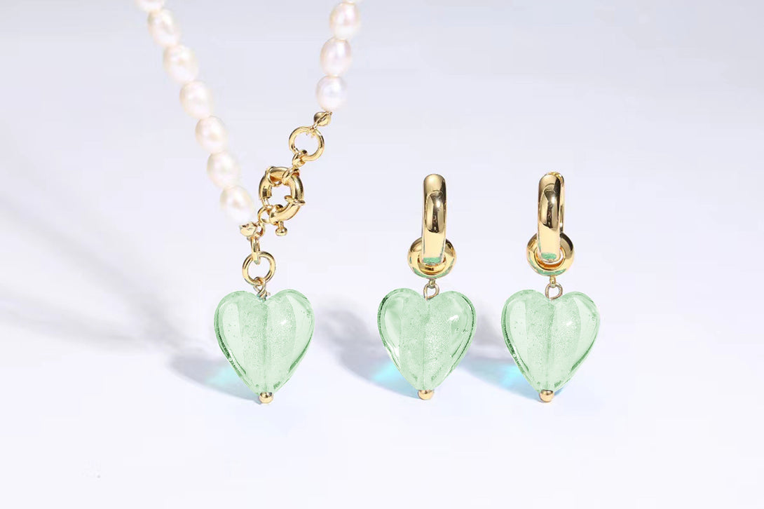 Esmée Lime Green Glaze Heart Dangle Earrings - Classicharms