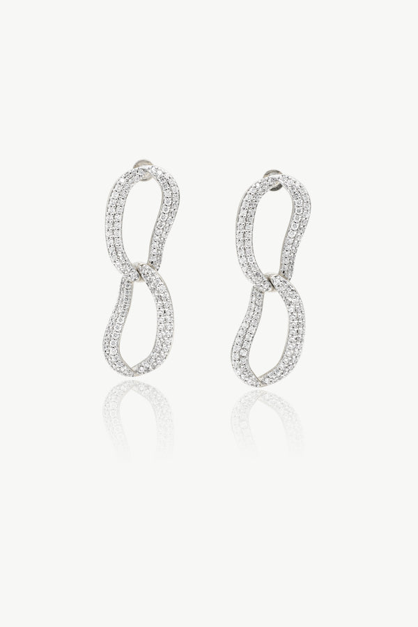 Infinity Silver Pavé Diamond Ovate Loop Hoop Earrings