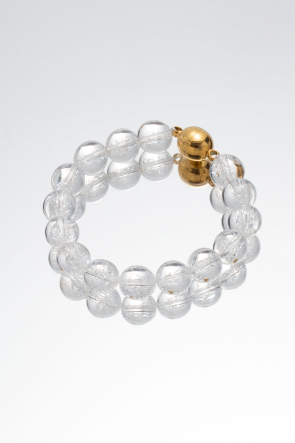 Frostnova Azeztulite Clear Phantom Crystal Sphere Bracelet-Gold 12mm