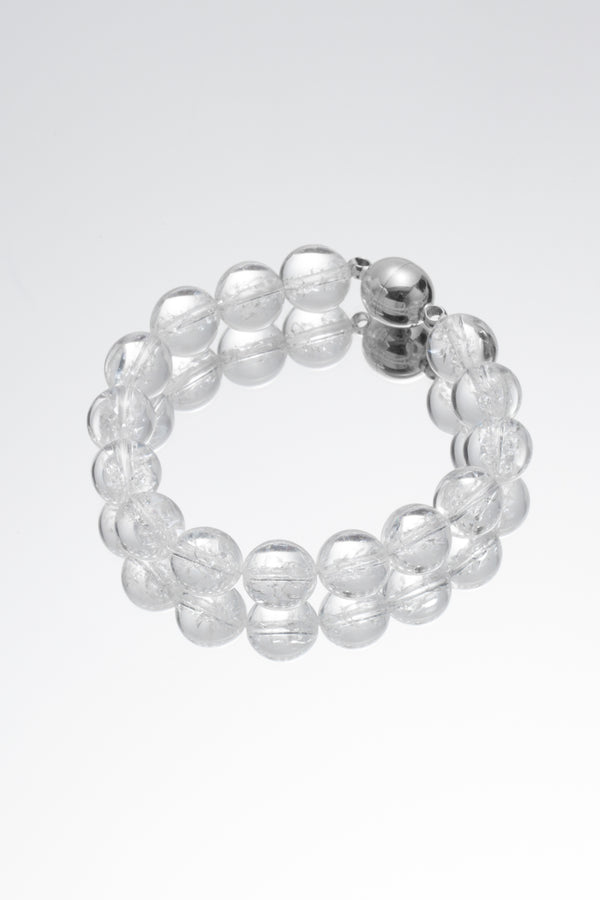 Frostnova Azeztulite Clear Phantom Crystal Sphere Bracelet-Silver 12mm