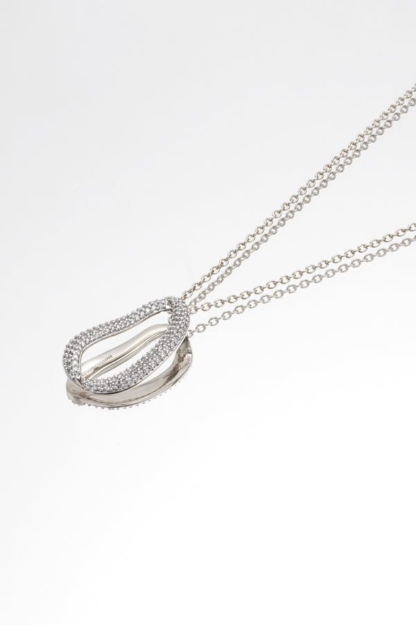 Infinity Silver Pavé Diamond Irregular Hoop Pendant Necklace