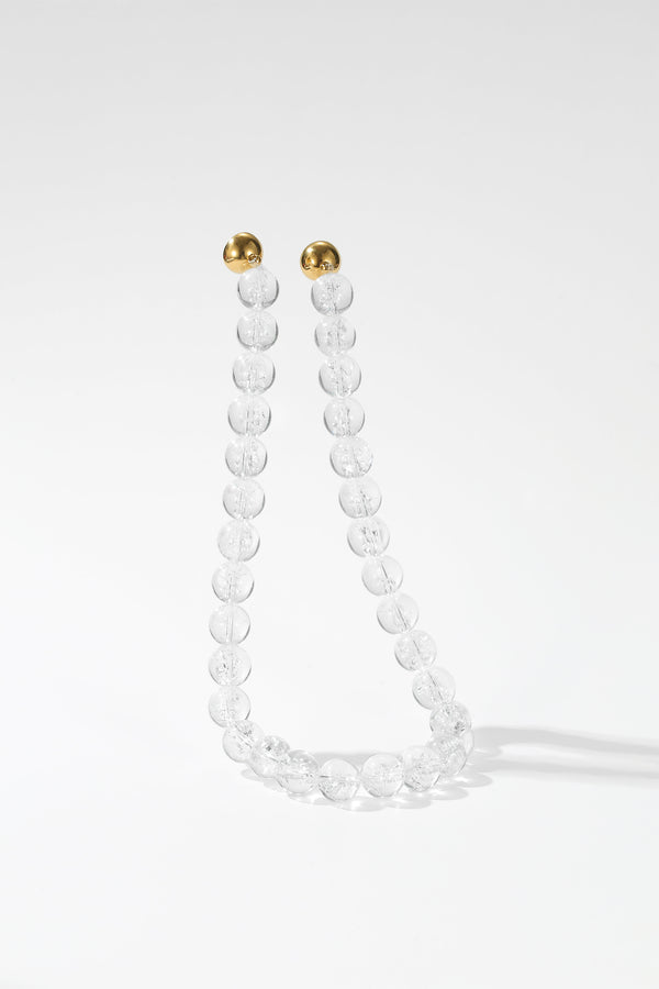 Frostnova Azeztulite Clear Phantom Large Crystal Sphere Necklace-Gold 14mm