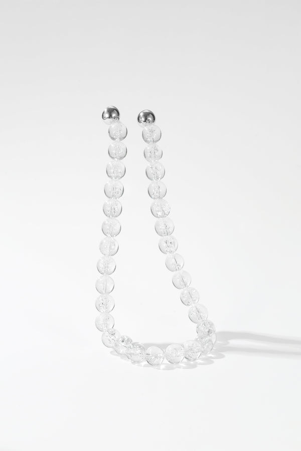 Frostnova Azeztulite Clear Phantom Large Crystal Sphere Necklace-Silver 14mm