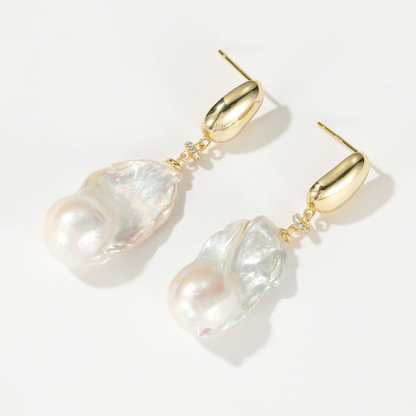 Doris Gold Vermeil Large Natural Baroque Pearl Drop Earrings