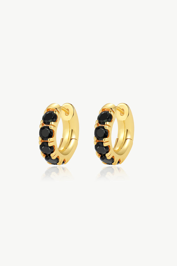 Daniela Gold Huggie Hoop Onyx Black Zirconia Earrings