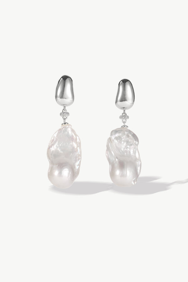 Doris Sterling Silver Large Natural Baroque Pearl Drop Earrings