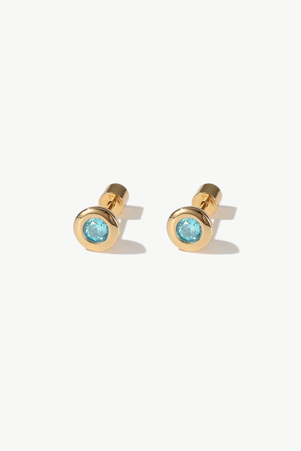 Aurora Gold Bezel Set Aquamarine Blue Solitaire Stud Earrings