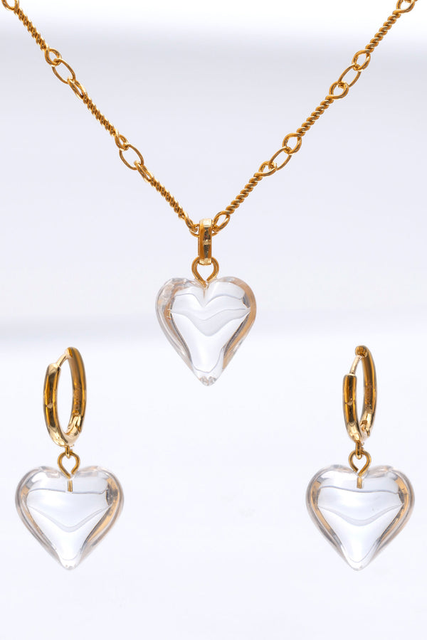 Frost Heart Necklace and Earrings Set in Gold