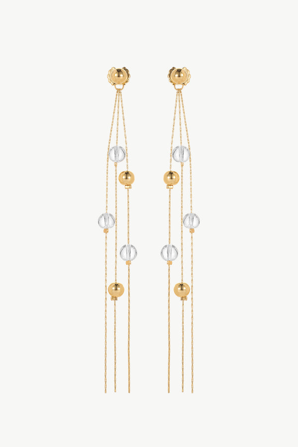 FrostLily Mini Clear Crystal and Gold Bead Drop Earrings