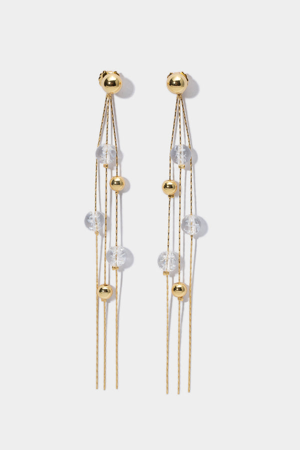 FrostLily Azeztulite Crystal and Gold Bead Drop Earrings