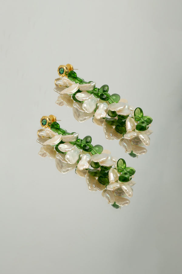 Midori Pearl Petal & Peridot Tassel Earrings