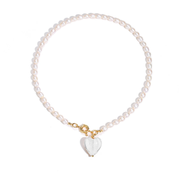 Esmée White Clear Glaze Heart Pendant Pearl Necklace