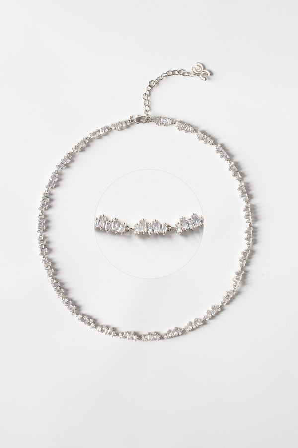 Silver T Shape Zirconia Tennis Choker Necklace