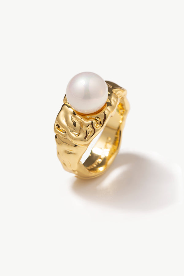 Nora Gold Molten Pearl Ring