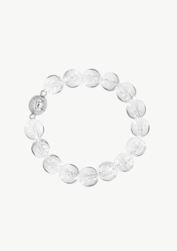 Frostnova Azeztulite Clear Phantom Crystal Sphere Bracelet-Silver 12mm