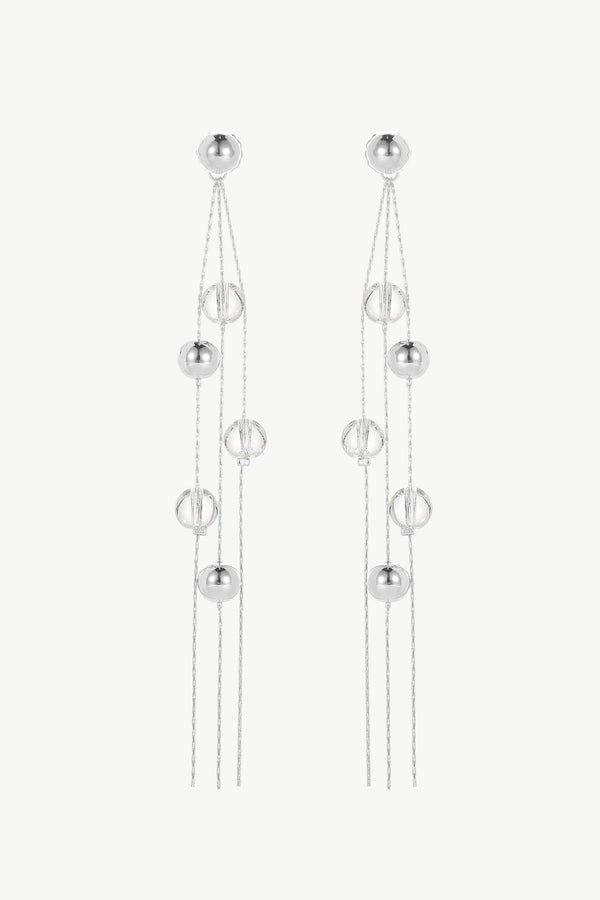FrostLily Clear Crystal and Silver Bead Drop Earrings