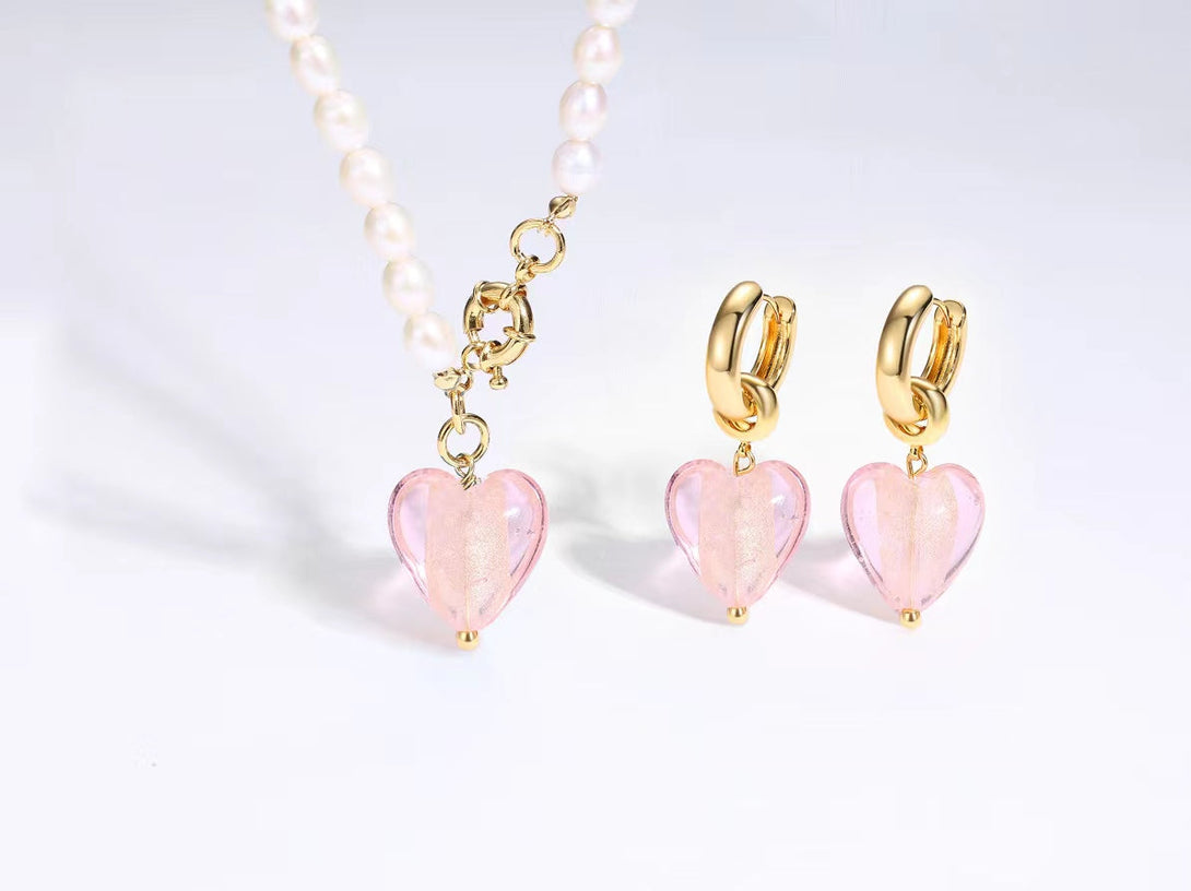 Esmée Pink Glaze Heart Dangle Earrings - Classicharms