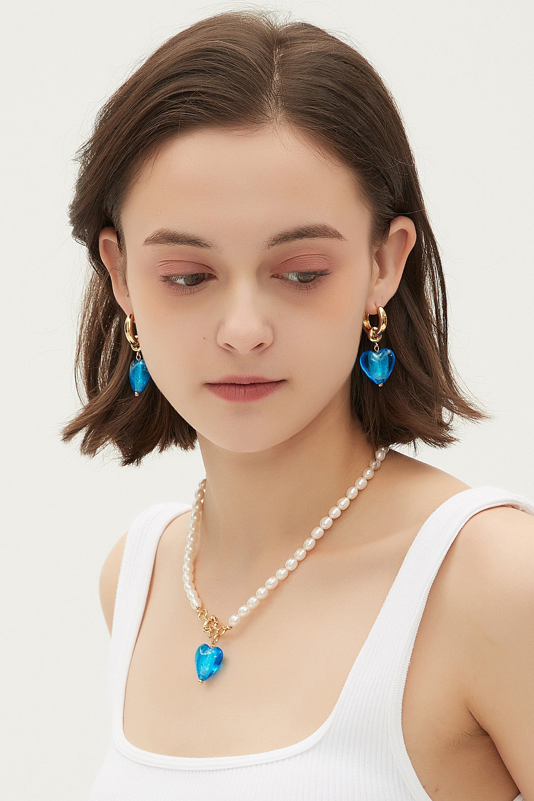 Esmée Sky Blue Glaze Heart Dangle Earrings - Classicharms