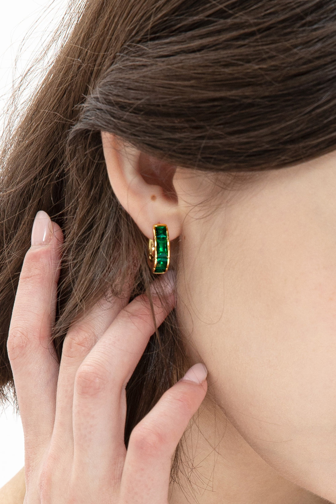 Gold Square-Cut Emerald Huggie Earrings - Classicharms