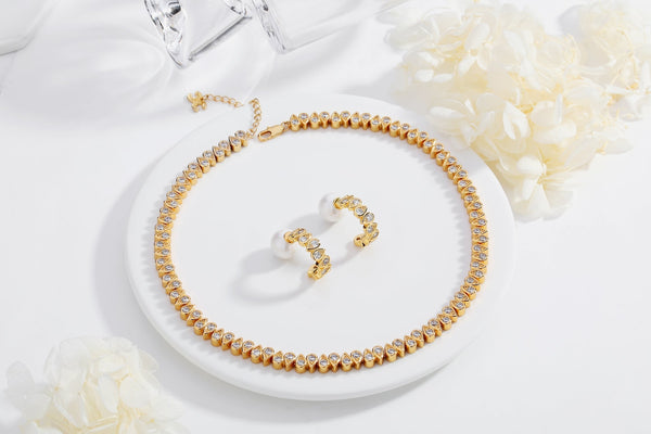 Classicharms Gold Tear Shaped Zirconia Tennis Choker Necklace