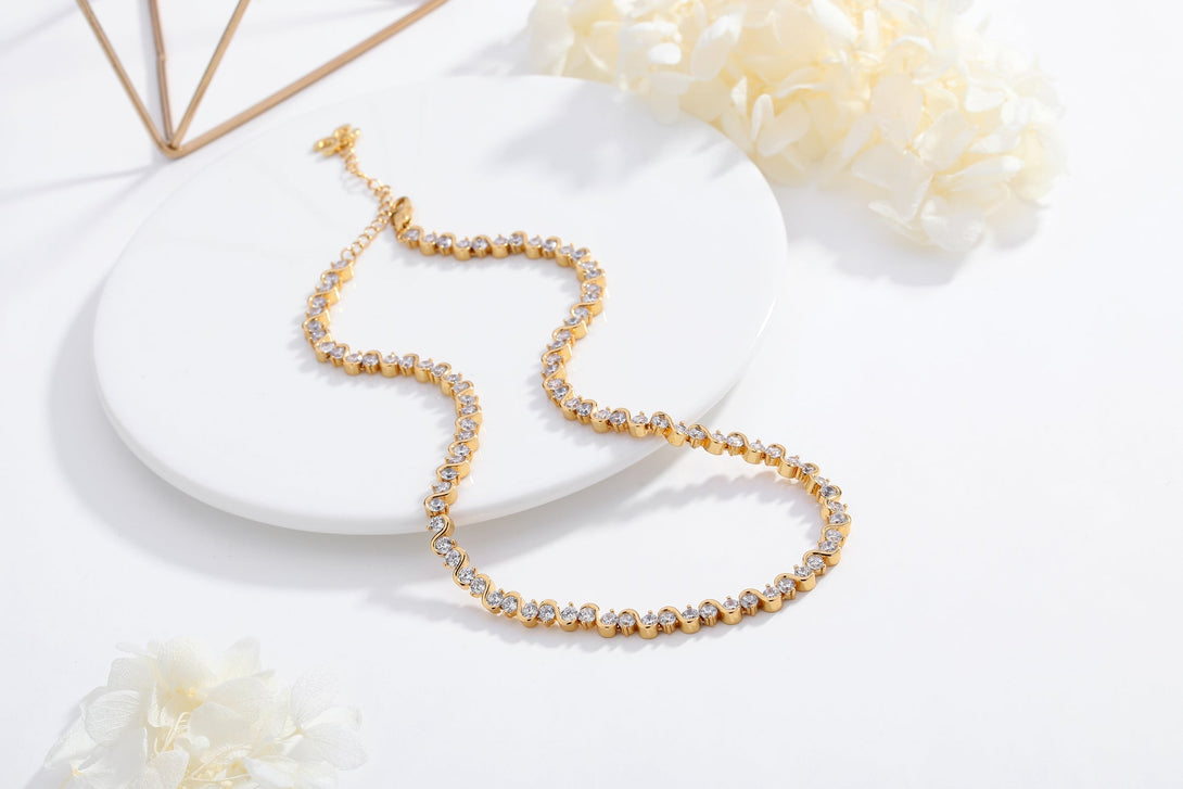 Golden Wave Zirconia Necklace - Classicharms