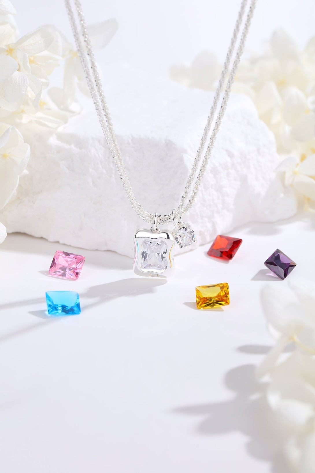 Silver Interchangeable Rainbow Gem Necklace - Classicharms