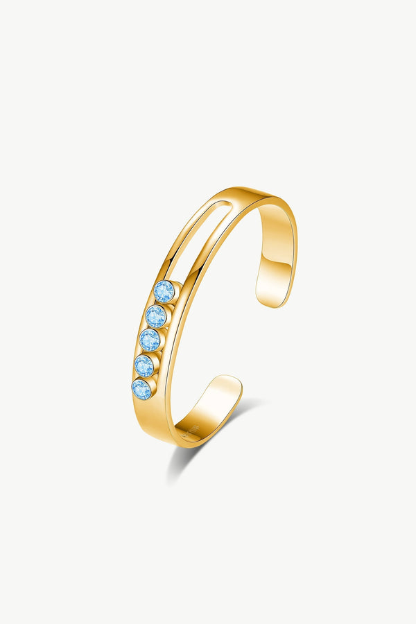 Audrey Gold Twinkling Aquamarine Zirconia Half Crescent Bangle Bracelet - Classicharms