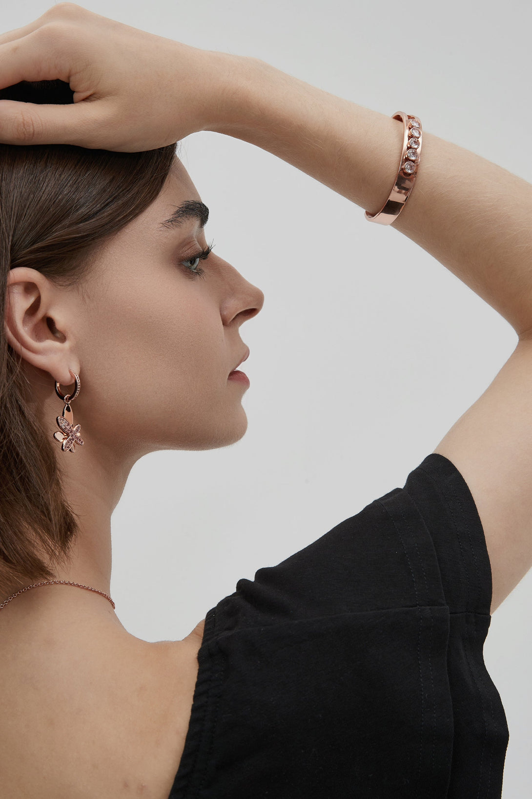 Audrey Rose Gold Twinkle Clear Zirconia Bangle Bracelet - Classicharms