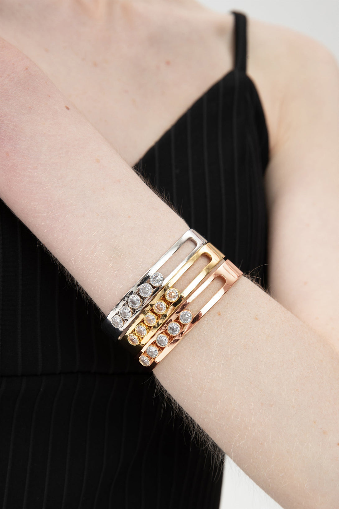 Audrey Rose Gold Twinkle Clear Zirconia Bangle Bracelet - Classicharms