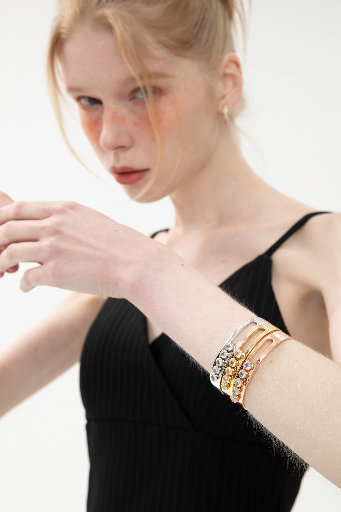 Audrey Rose Gold Twinkle Clear Zirconia Bangle Bracelet - Classicharms