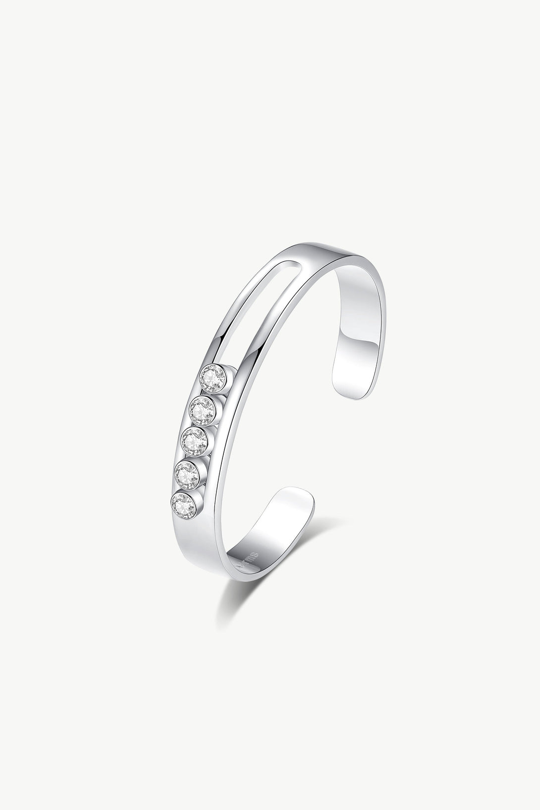 Audrey Silver Twinkling Clear Zirconia Half Crescent Bangle Bracelet - Classicharms