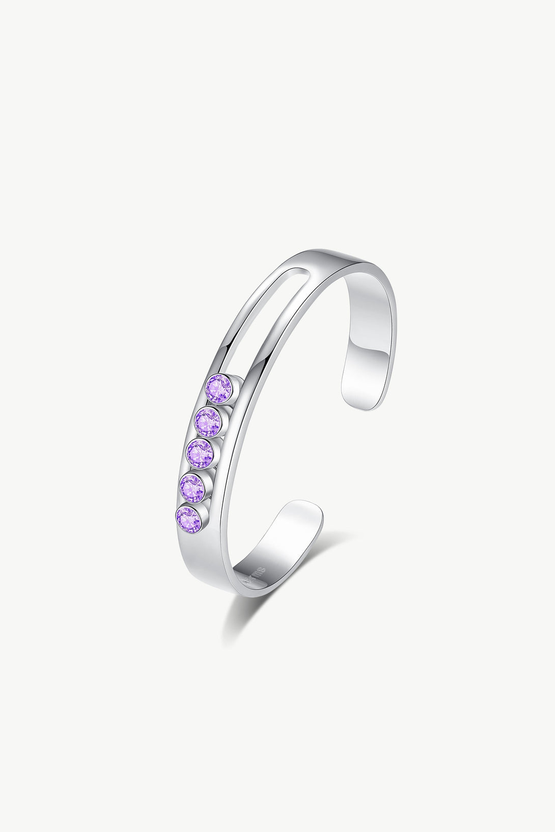 Audrey Silver Twinkling Purple Zirconia Half Crescent Bangle Bracelet - Classicharms