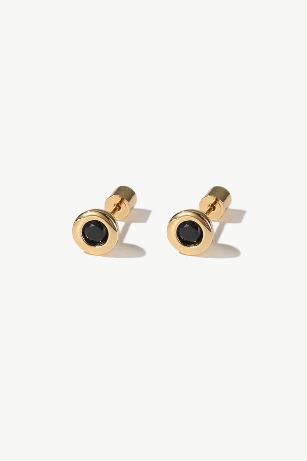 Aurora Gold Bezel Set Onyx Black Solitaire Stud Earrings - Classicharms