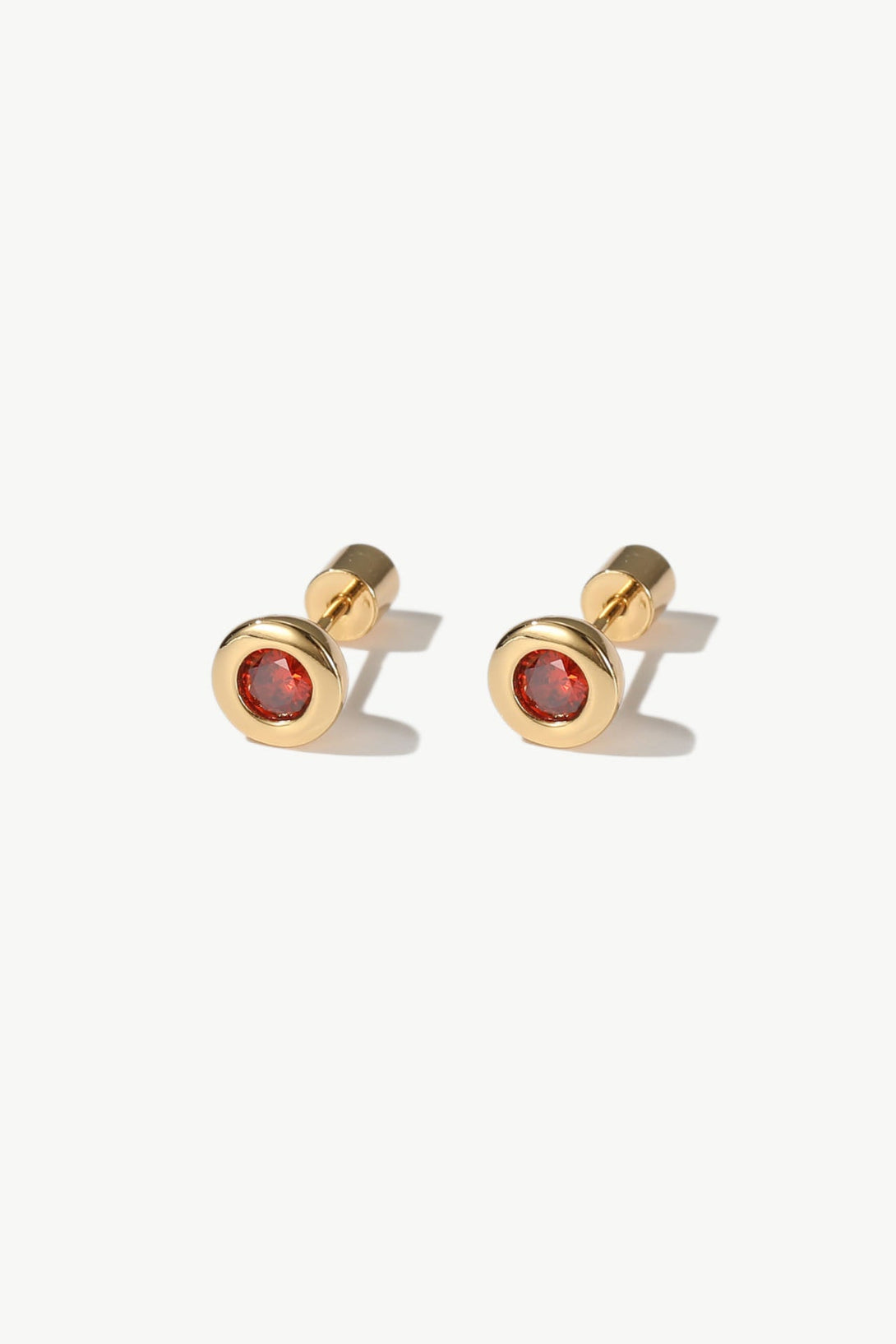 Aurora Gold Bezel Set Ruby Red Solitaire Stud Earrings - Classicharms