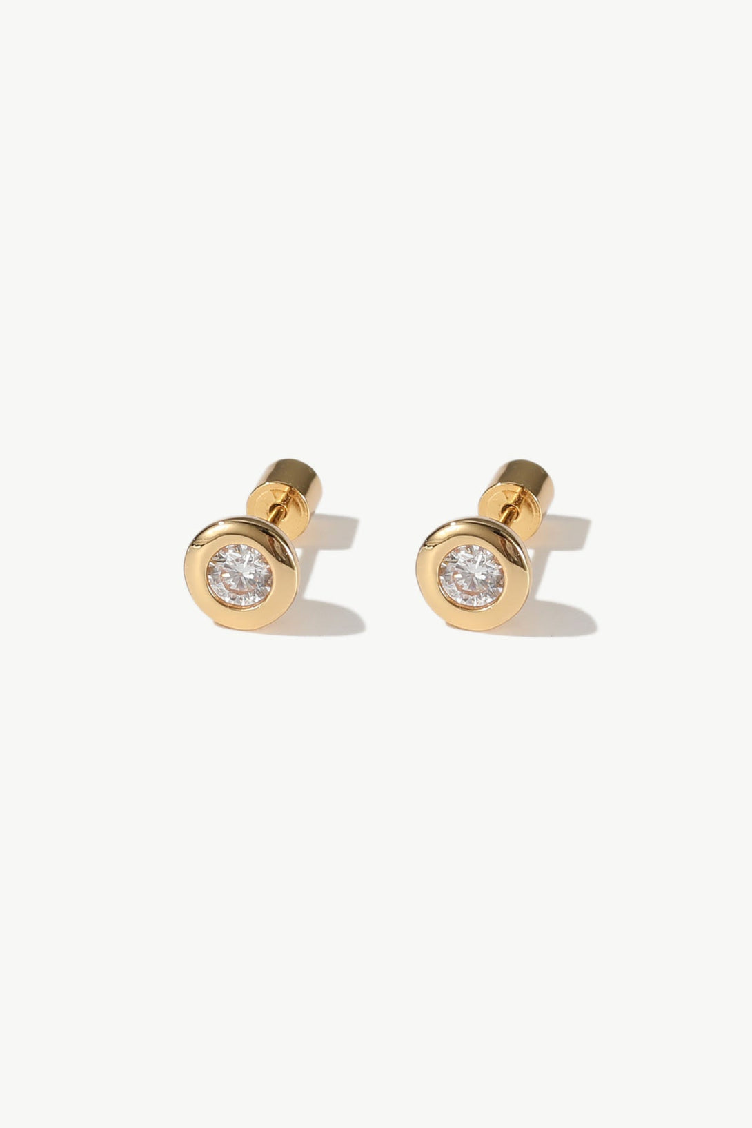 Aurora Gold Bezel Set White Clear Solitaire Stud Earrings - Classicharms