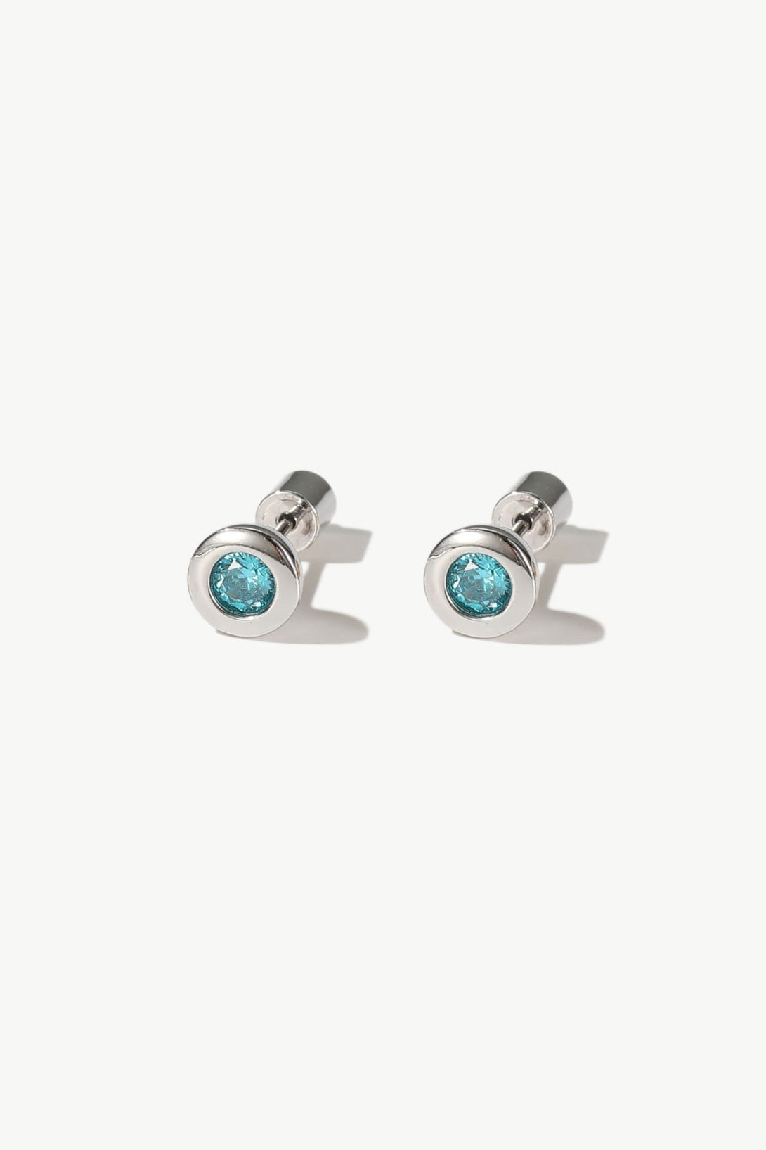 Aurora Silver Bezel Set Aquamarine Blue Solitaire Stud Earrings - Classicharms