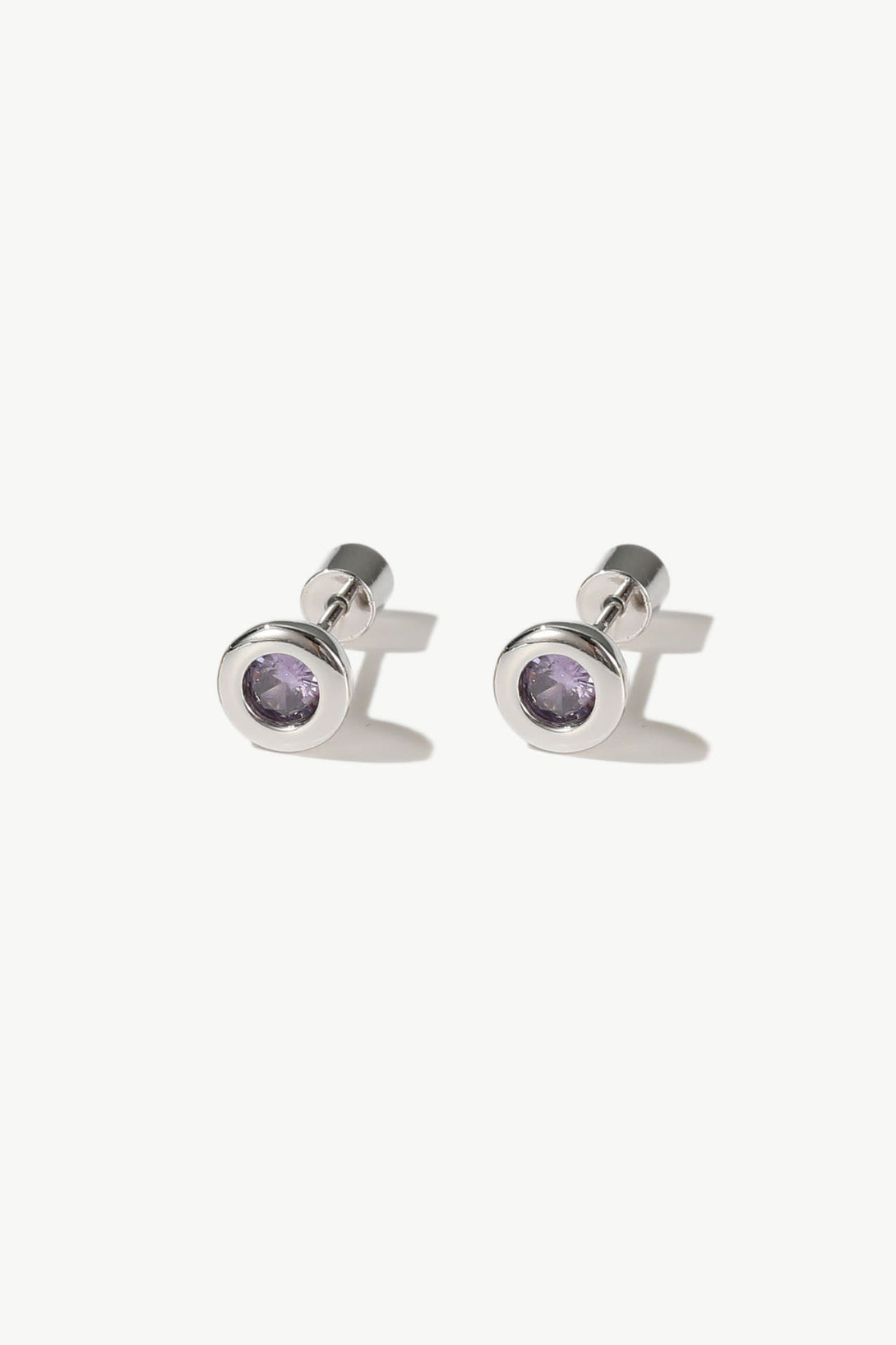 Aurora Silver Bezel Set Royal Purple Solitaire Stud Earrings - Classicharms