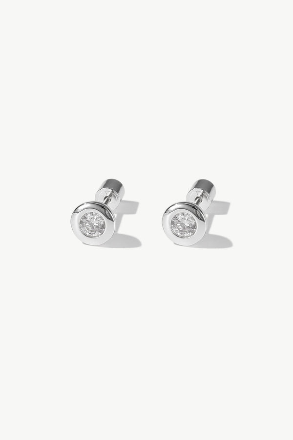 Aurora Silver Bezel Set White Clear Solitaire Stud Earrings - Classicharms