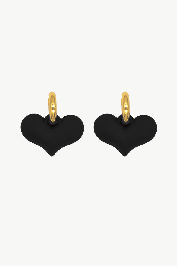 Black Chunky Heart Drop Earrings - Classicharms