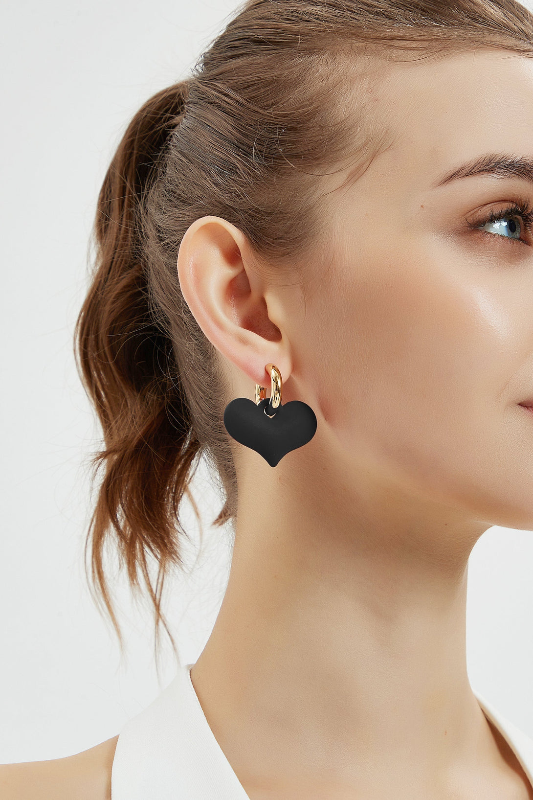 Black Chunky Heart Drop Earrings - Classicharms