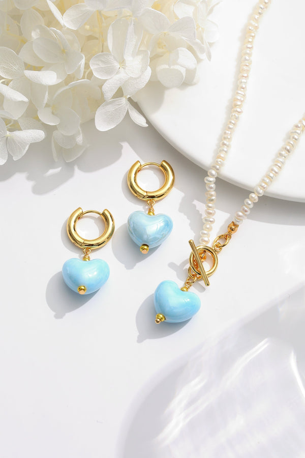 Blue Ceramic Heart Dangle Earrings - Classicharms
