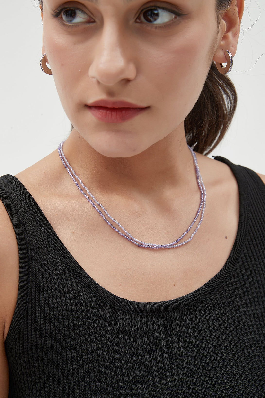 Clarice Purple Crystal Mini Beaded Double Layered Necklace - Classicharms