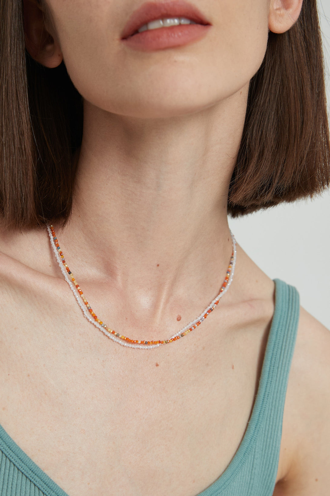 Clarice Rainbow Crystal Mini Beaded Double Layered Necklace - Classicharms