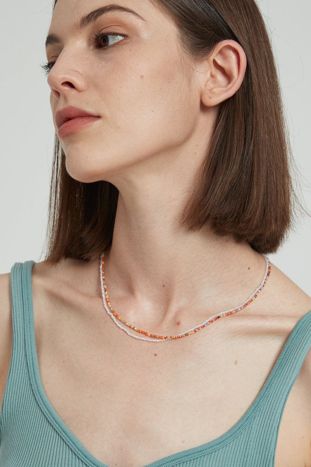 Clarice Rainbow Crystal Mini Beaded Double Layered Necklace - Classicharms