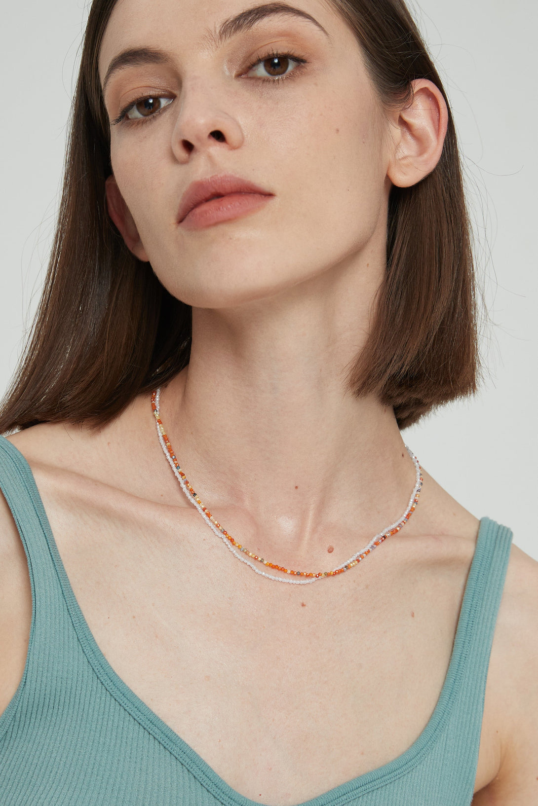 Clarice Rainbow Crystal Mini Beaded Double Layered Necklace - Classicharms